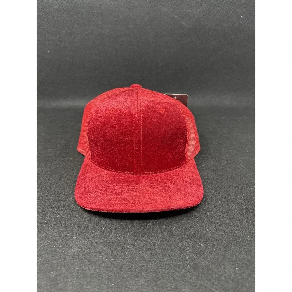 Cambridge Red Velvet Trucker Hat Snapback Mesh Back Flat Bill Cap NWT